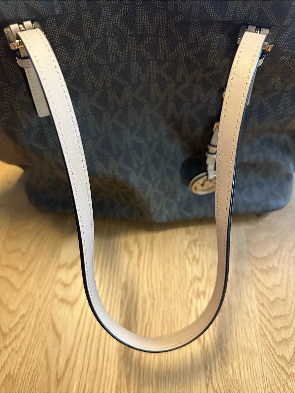 Michael Kors Brown Large Monogram Tote with Tan Trim